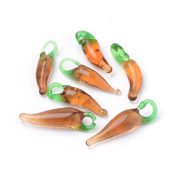 Сиена Подвески лэмпворк ручной работы, острый перец, цвет охры, 17~27x5~7 мм, отверстие : 1.5~5 мм