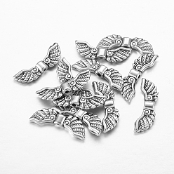 Античное Серебро Сплавочные овальные бусины тибетского стиля , крыло, античное серебро, без кадмия, без никеля и без свинца, 7x21.5x3 мм, отверстие : 1.5 мм