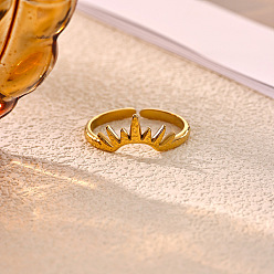 Sun 304 Stainless Steel Cuff Open Rings, Golden, Sun, Inner Diameter: 15~20mm