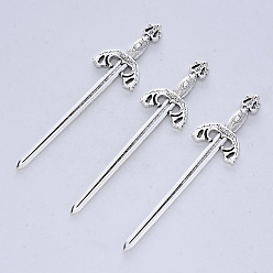 Antique Silver Tibetan Style Alloy Cabochons, Swords, Cadmium Free & Lead Free, for Crafting, Jewelry Making, Antique Silver, 86.5x21x3.5mm, about 92pcs/500g