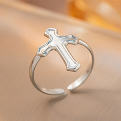 Cross 304 из нержавеющей стали манжеты кольца, цвет нержавеющей стали, крестик, размер США 4 1/4(15мм)~20мм