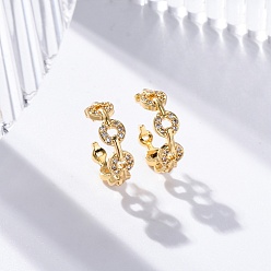 Настоящее золото 18K Серьги-манжеты из латуни с микропаве и прозрачным циркониевым покрытием для женщин, без кадмия и без свинца, долговечный, цепочка-оберег, реальный 18 k позолоченный, 15.5~16x5 мм