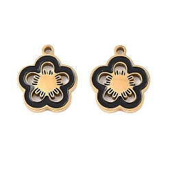 Цветок 304 нержавеющей стальной эмали подвески, золотые, , 14x12x2 мм, отверстие : 1.4 мм