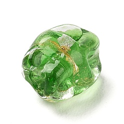 Green Handmade Gold Sand Lampwork Beadsl, Nuggets, Green, 13.5x10x9mm, Hole: 1.6mm