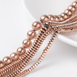 Rose Gold Plated Non-Magnetic Synthetic Hematite Beads Strands, Mixed Shape, Rose Gold Plated, 3~8x2~8x2~8mm, Hole: 1mm, about 51~206pcs/strand, 15.7 inch~16.1 inch