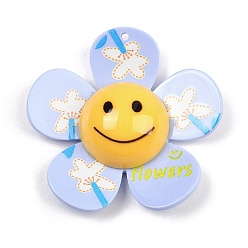 Светлый Стально-синий Большие подвески из непрозрачного акрила с принтом, цветок, светло-стальной синий, 50.5x52.5x14.5 мм, отверстие : 1.8 мм