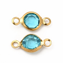 Голубой Ионное покрытие (ip) 304 нержавеющая сталь со стеклянными соединителями, плоские круглые ссылки, реальный 18 k позолоченный, голубой, 12.5x7x2 мм, отверстие : 1.5 мм