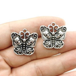 Античное Серебро Тибетский стиль сплава цинка подвески, бабочки прелести, античное серебро, 23x23 мм