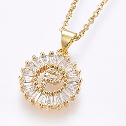 Letter P Подвеска-колье с инициалом из латуни, украшенная микропаве из кубического циркония., с 304 цепи из нержавеющей стали, плоские круглые с буквы, золотые, letter.p, 17.71 дюйм (45 см), Кулон : 22x16x3 мм