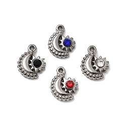 (52) Непрозрачная лаванда 304 подвески из нержавеющей стали со стразами, луна с солнечными чарами, цвет нержавеющей стали, разноцветные, 11.5x9.5x3.5 мм, отверстие : 1 мм