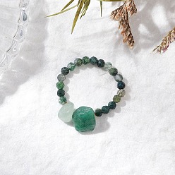 Мосс Агат Кольца из натурального мохового агата, с латунными бусинами и эластичной хрустальной нитью, внутренний диаметр: 19 мм