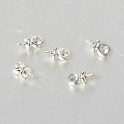 Серебро Латунный кубок жемчужный колышек поручительства винт штифт подвески, за половину пробурено бисера, серебряные, 7x2.7 мм, отверстие : 1.6 мм, штифты : 1 мм