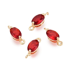Красный Латунные стеклянные граненые овальные звенья-подвески, золотой свет, красные, 11~11.5x4x4 мм, отверстие : 1~1.6 мм