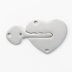 Stainless Steel Color Non-Tarnish 304 Stainless Steel Split Pendants, Key and Heart Lock, Stainless Steel Color, 26x44.5x1.4mm, Hole: 2mm