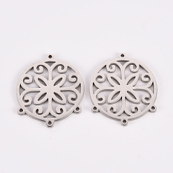 Нержавеющая Сталь Цвет Устойчивые к потускнению 304 элементы люстр из нержавеющей стали, лазерная резка, плоские круглые с бабочкой, цвет нержавеющей стали, 23.5x20x1 мм, отверстие : 1 мм