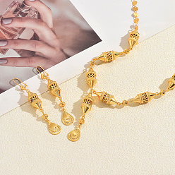 Золотой Комплект из винтажного латунного ожерелья и серег в форме Y-образного фонаря для женщин, золотые, ожерелья: 30.31 дюйм (77 см)