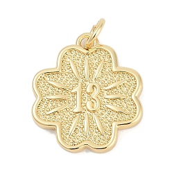 Настоящее золото 18K Латунные подвески, цветок с номером 13 подвески, без кадмия и без свинца, долговечный, стойки покрытие, с целью перехода в кольце, реальный 18 k позолоченный, 17.5x15.5x1.5 мм, отверстие : 3 мм