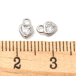 Cœur Véritable platine plaqué rhodium 925 breloques en argent sterling, avec de la zircone cubique clair, avec cachet s, cœur, 925mm, Trou: 6x4x2mm