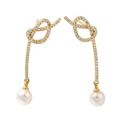 Настоящее золото 18K Серьги-гвоздики с латунным покрытием и прозрачным кубическим цирконием, с пластмассовой жемчужиной abs, долговечный, без свинца и без кадмия, слева и справа, реальный 18 k позолоченный, 41~42x13~14 мм, 1 пара / комплект