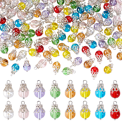 (52) Непрозрачная лаванда 160шт. 8 цвета стеклянные подвески, круглые, с платиновым железным шариком, разноцветные, 14x8.5x8.5 мм, отверстие : 1.6 мм, 20 шт / цвет