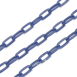 Dark Blue Eco-friendly Spray Painted Handmade Brass Paperclip Chains, Flat Oval, Soldered, with Spool, Dark Blue, 12.5x6.5x1.5mm, 32.8 feet(10m)/roll
