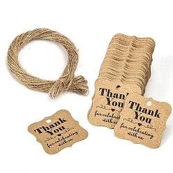 Tan Thank You for Celebrating Paper Labels, 100Pcs Paper Label, Paper Display Cards, with 20M Rope, Square, Tan, 3x3cm