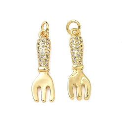 Настоящее золото 16K Латунные микропаве прозрачные подвески с фианитом, вилочные подвески, реальный 16 k позолоченный, 24.5x7.5x3 мм, Перейти кольцо: 5x1 мм, внутренний диаметр: 3.5 мм