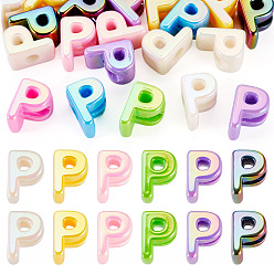 Letter P 20 Stück UV-beschichtete, opake europäische Acrylperlen, große, irisierende Perlen, Gemischte Farbe, Buchstaben p, 21x15x14 mm, Bohrung: 6 mm