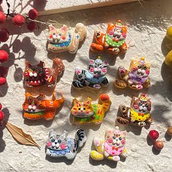Cat Shape Непрозрачные кабошоны из смолы, cmешанных цветов, форма кошки, 24~26x28.5~31x9.5 мм