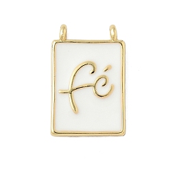Белый Латунь эмаль подвески, прямоугольник с подвеской в виде слова fe, без свинца и без кадмия, долговечный, стойки покрытие, реальный 18 k позолоченный, белые, 17x11.5x2 мм, отверстие : 1.4 мм