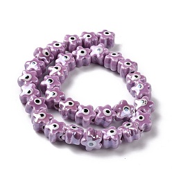 Medium Orchid Handmade Porcelain Ceramic Beads Strands, Famille Rose Style, Star with Evil Eye, Medium Orchid, 10.5x11x8mm, Hole: 3mm, about 32pcs/strand, 11.89~12.13 inch(30.2~30.8cm)