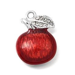 Platino Colgantes de la aleación del esmalte, con diamante de imitación, encantos de cereza, Platino, 22.5x17.5x6 mm, agujero: 2 mm