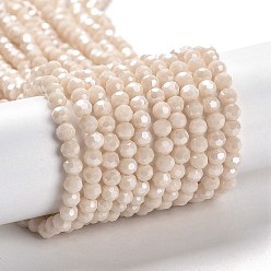 PeachPuff Electroplate Opaque Glass Beads Strands, Faceted(32 Facets), Pearl Luster Plated, Round, PeachPuff, 4mm, Hole: 0.7mm, about 88~95pcs/strand, 12.99~14.06 inch(33~35.7cm)