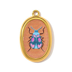 Шоколадный Печатные 304 подвески из нержавеющей стали, овальные подвески с рисунком насекомых, зеркальная полировка, ионное покрытие (ip), реальный 18 k позолоченный, цвет шоколада, 28x17 мм