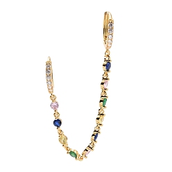 Настоящее золото 18K Двойные серьги-кольца с разноцветными кубическими циркониями и подвесками, стеллаж для латунных украшений для женщин, без кадмия и без свинца, реальный 18 k позолоченный, 94 мм, штифты : 1 мм