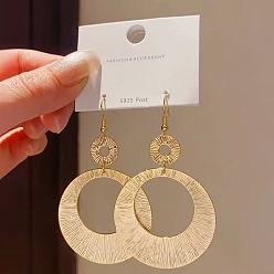Golden Zinc Alloy & Brass Dangle Earrings for Women, Flat Round, Golden, 60mm