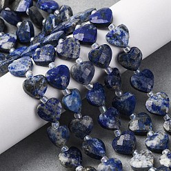 Ляпис-Лазурь Нитки бусины из натурального ляписа-лазури, граненое сердце, с бисером, 9x10x4 мм, отверстие : 1.2 мм, около 16 шт / нитка, 7.09'' (18 см)