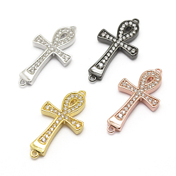 (52) Непрозрачная лаванда Латунные микро проложить класса AAA кубического циркония ссылки, без кадмия, без никеля и без свинца, Анк крест, разноцветные, 24.5x13x3 мм, отверстие : 1 мм