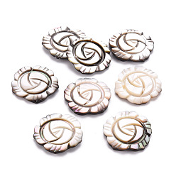 Noir Lèvre naturel noir cabochons shell, fleur, noir, 20x2.5mm