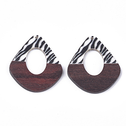 Creamy White Printed Resin & Wood Pendants, teardrop, Creamy White, 48.5x41x3~4mm, Hole: 2mm