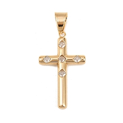 Настоящее золото 18K 316 Подвески из хирургической нержавеющей стали и прозрачного кубического циркония, крест прелести, вакуумное покрытие pvd, реальный 18 k позолоченный, 43x25x5 мм, отверстие : 9.5x5.5 мм
