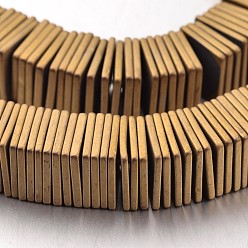 с Золотистым Покрытием Гальванизировать немагнитных синтетический гематит нитей бисера, матовые, квадратные бусины хейши, тонкие кусочки бусинок, с золотым покрытием, 8x8x1 мм, отверстие : 1 мм, около 390 шт / нитка, 15.7 дюйм