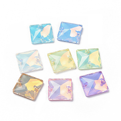 (52) Непрозрачная лаванда Квадратная форма с эффектом мокко пришивка стразами, k 5 стеклянный страз, 2-отверстие ссылка, плоская спинка с покрытием, швейные украшения, разноцветные, 16x16x5.5 мм, отверстие : 1.2 мм