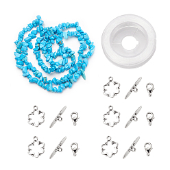 Synthetic Turquoise DIY Bracelets Necklaces Jewelry Sets, Synthetic Turquoise Chips Beads Strands, Toggle Clasps, Lobster Claw Clasps and Elastic Wire, 12.6x10.6x2.1cm