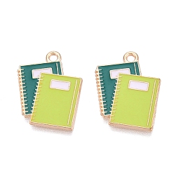 Vert Jaune Pendentifs en émail , breloques pour carnet, or et de lumière, vert jaune, 21x17x1mm, Trou: 1.6~1.8mm