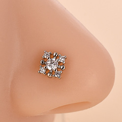 Цветок 316l Хирургические кольца для носа из нержавеющей стали с прозрачным кубическим цирконием в форме буквы L, цвет нержавеющей стали, цветок, 7 мм, штифты : 0.8 мм