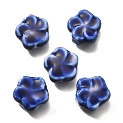 Azul Oscuro Cuentas de porcelana hechas a mano, flor, azul oscuro, 14.5x15x6.5 mm, agujero: 2 mm