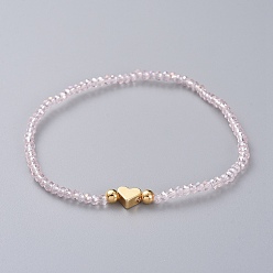 Бледно-Розовый Стрейч браслеты, с гальваническими стеклянными бусинами и латунными бусинами, покрытыми настоящим золотом 18 k, розовый жемчуг, 2-1/4 дюйм (5.6 см)