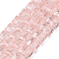 Pink Cuentas de vidrio transparentes, cubo, facetados, rosa, 7x7x6.5~7 mm, agujero: 1.2~1.6 mm, sobre 96~101 unidades / cadena, 25.39~28.54 pulgada (64.5~72.5 cm)