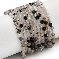 Tourmalinated Quartz Natural Tourmalinated Quartz Beads Strands, Faceted, Round, 3mm, Hole: 0.6mm, about 138pcs/strand, 15.35''(39cm)